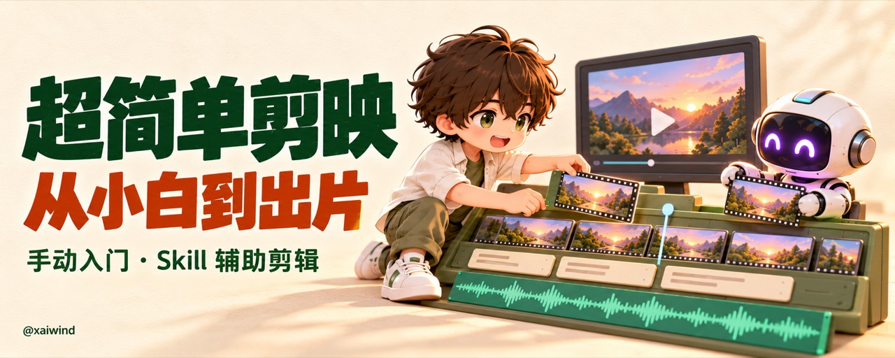 超简单剪映使用，从小白到用Skill，剪辑第一个爆款视频